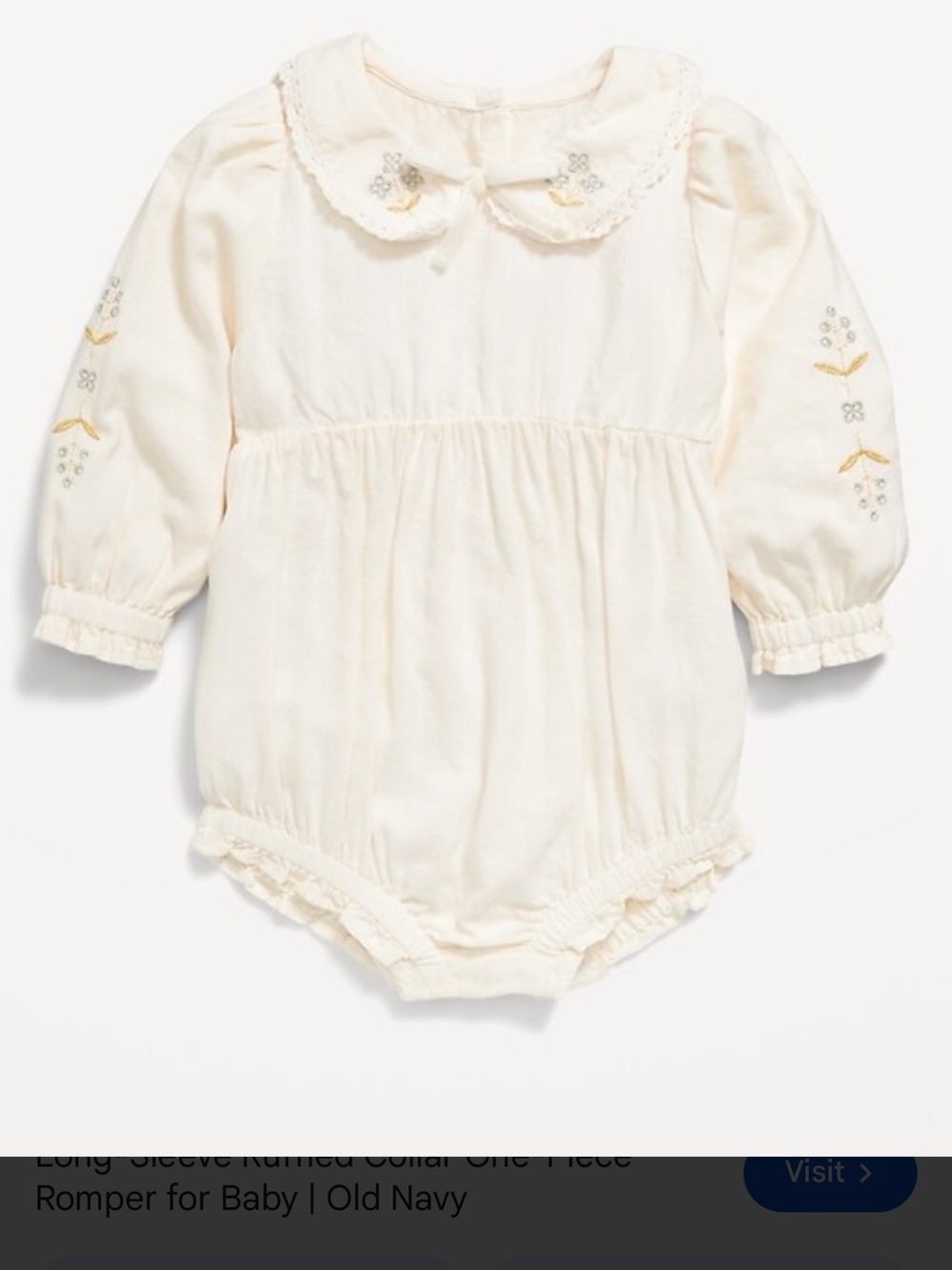 Old Navy Cream Ruffled-Collar Long-Sleeve One-Piece